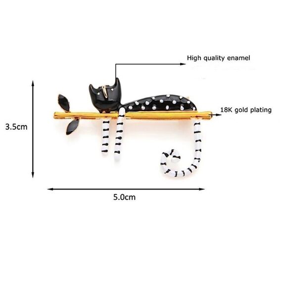 💎113💎 Cat Kitten Kitty Pin Brooch Lazy Cat Sitting on A Tree Enamel - Picture 5 of 10